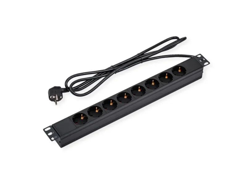 Regleta 19" 1U 8 Schuko Sin Interruptor Aluminio Negro