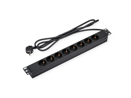 Regleta 19" 1U 8 Schuko Sin Interruptor Aluminio Negro