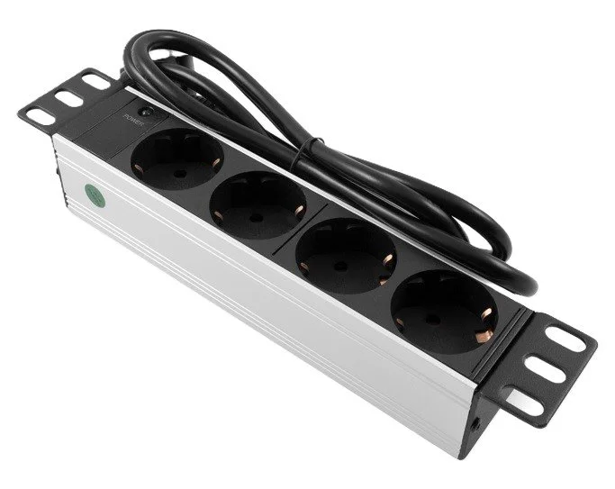 Regleta 10" 1U 4 Schuko Sin Interruptor Aluminio