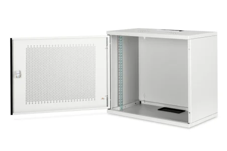 Rack Mural 19" 9U F400mm. Puerta Perforada. color GRIS (DESMONTADO)