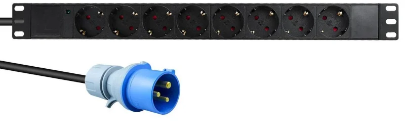 Regleta 19" 1U 8 Schukos Sin Interruptor con salida CETAC