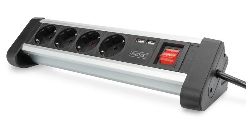 Regleta de alimentación sobremesa de 4 tomas con 2 puertos USB. Cable 1.5 metros