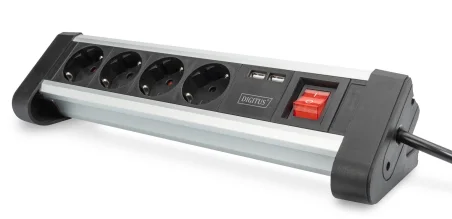 Regleta de alimentación sobremesa de 4 tomas con 2 puertos USB. Cable 1.5 metros