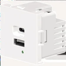Cargador USB de doble puerto A+C, Blanco. Potencia de salida total: 21W (5V/4.2A), con terminales de tornillo