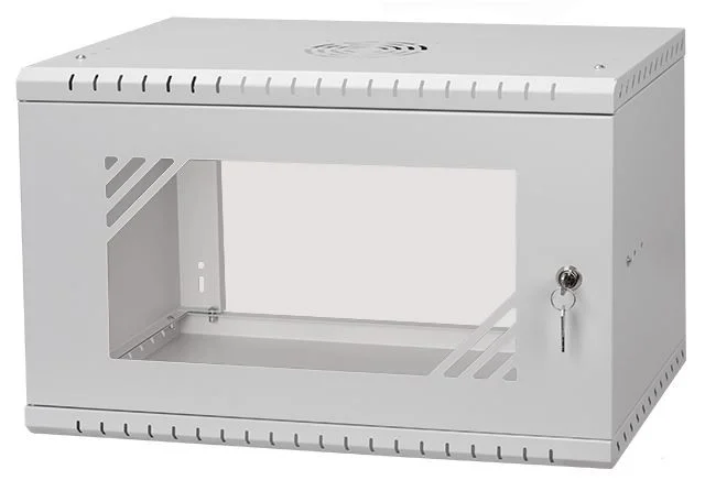 Rack Mural 19" 6U F350mm. Puerta de cristal. color GRIS (DESMONTADO)