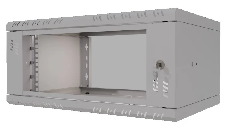 Rack Mural 19" 6U F450mm. Puerta de cristal. color GRIS (DESMONTADO)