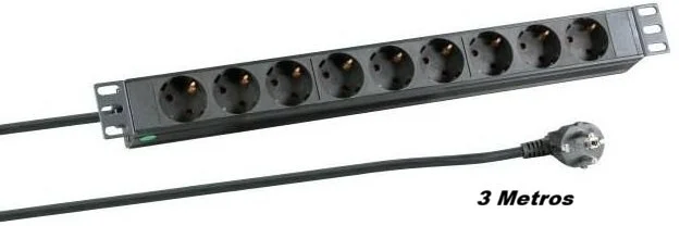 Regleta 19" 1U 8 Schuko Sin Interruptor Aluminio Negro 3 mts.