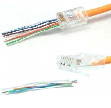 Conector macho RJ45 CAT6A UTP pasante cable rígido/flexible s/guía.