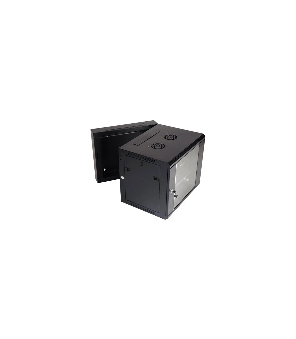 Rack mural 19" 9U 2C F550. Puerta Cristal