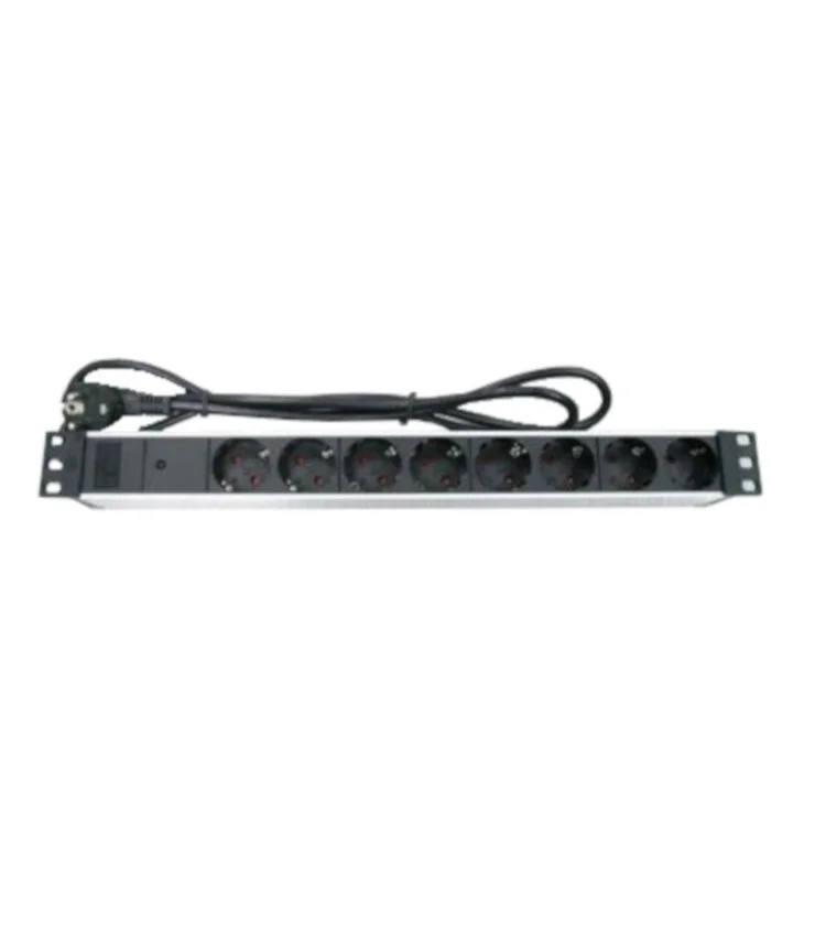 Regleta 19" 1U 8 Schuko Sin Interruptor con indicador LED. Aluminio