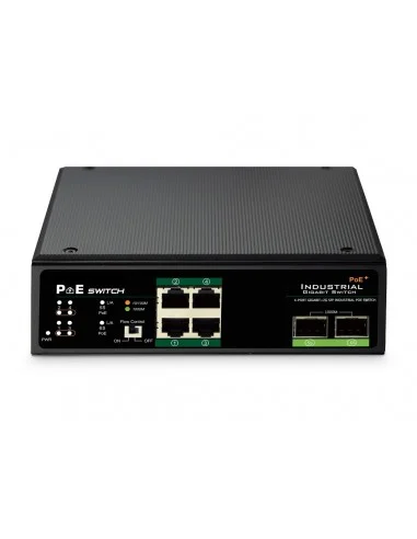 Switch 4 Ptos POE+ GIGA y 2 Ptos SFP Carril DIN Industrial
