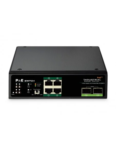 Switch 4 Ptos POE+ GIGA y 2 Ptos SFP Carril DIN Industrial