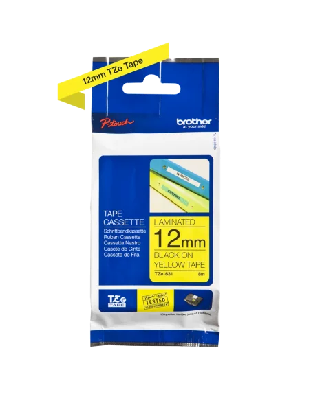 Cinta Laminada Ancho 12 mm Texto Negro Fondo Amarillo