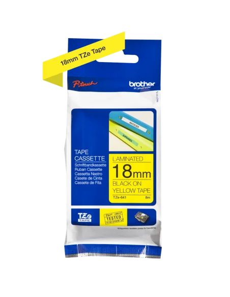 Cinta Laminada Ancho 18 mm Texto Negro Fondo Amarillo