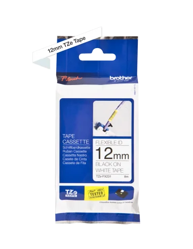 Cinta Laminada Ancho 12 mm Flexible. Texto Negro Fondo Blanco