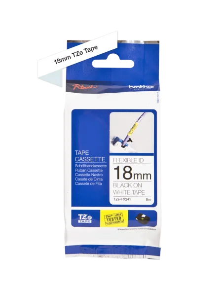 Cinta Laminada Ancho 18 mm Flexible. Texto Negro Fondo Blanco