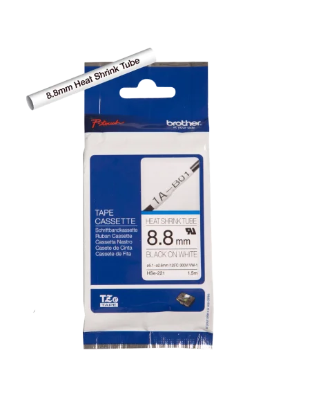 Cinta Tubo Termorretráctil Ancho 8.8 mm. Texto Negro Fondo Blanco