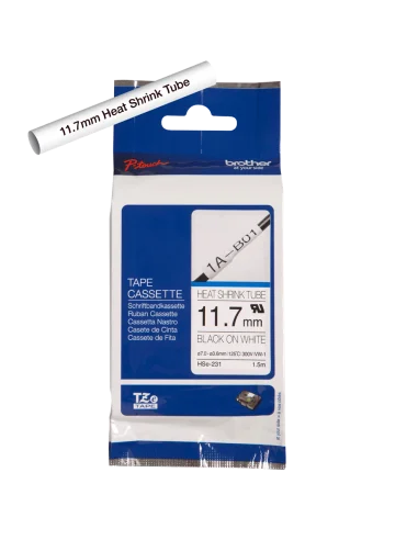Cinta Tubo Termorretráctil Ancho 11.7 mm. Texto Negro Fondo Blanco