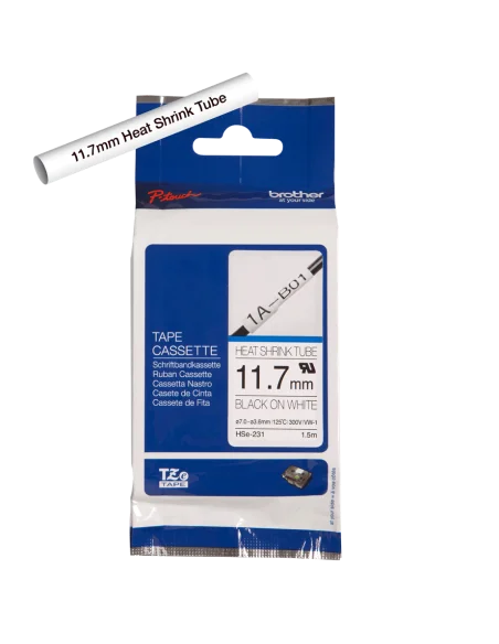 Cinta Tubo Termorretráctil Ancho 11.7 mm. Texto Negro Fondo Blanco