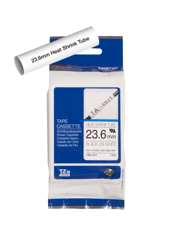 Cinta Tubo Termorretráctil Ancho 23.6 mm. Texto Negro Fondo Blanco