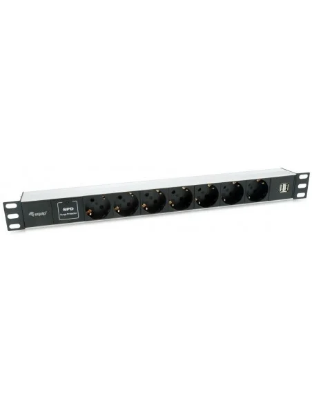 Regleta 19" 1U 7 conexiones Schuko + 2 USB Aluminio