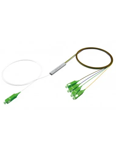 Splitter 1x4 SC/APC monomodo PLC Mini-tube 0,9 mm. 1 metro blanco