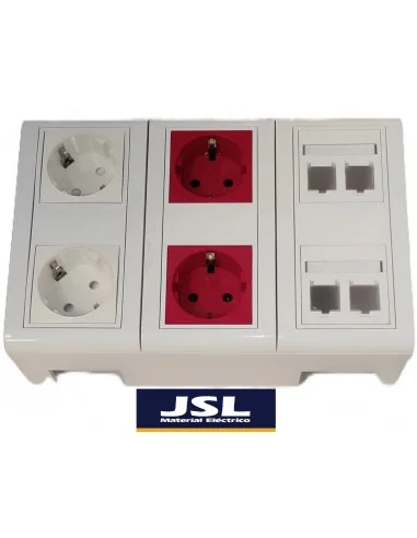 Kit Caja de superficie 2 Schukos blancos, 2 rojos y 4 RJ45