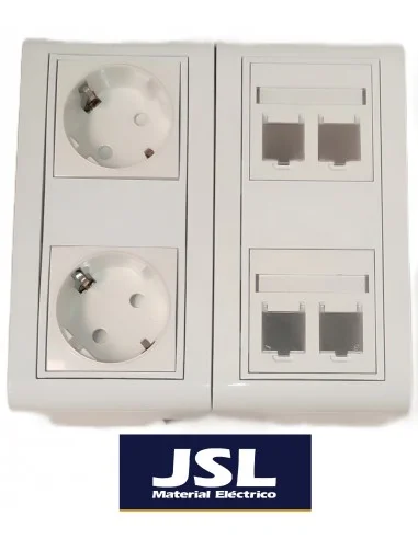 Kit Caja de superficie 2 Schukos blancos y 4 RJ45