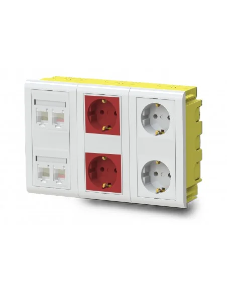 Kit Caja de empotrar en pared 2 Schukos blancos, 2 rojos y 4 RJ45