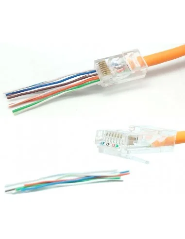 Conector macho RJ45 CAT6A UTP pasante cable rígido/flexible s/guía.